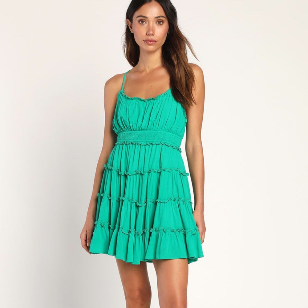 Lulus Brand New Summery Sweetness Green Ruffled Mini Dress